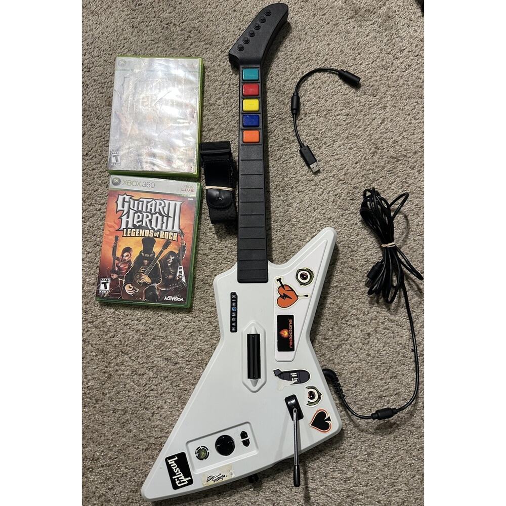 Guitar Hero Xbox 360 XPlorer Controller Bundle 2 Games Dongle USB Cable Tested
